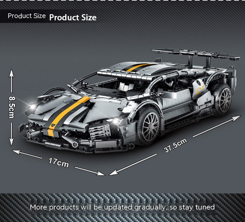 Toy car model with dimensions on a dark background