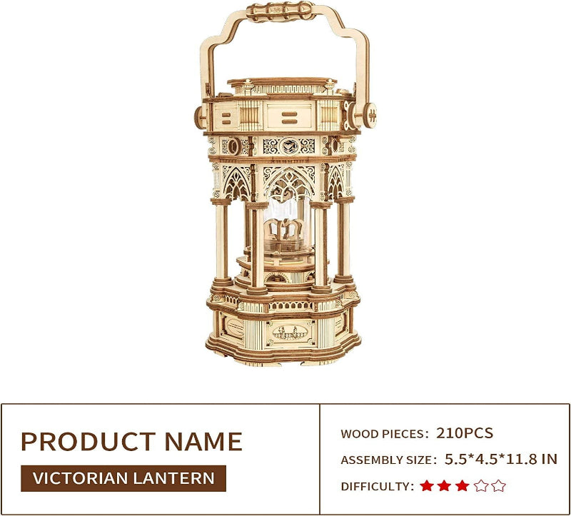 Victorian lantern model kit with assembly details on a white background